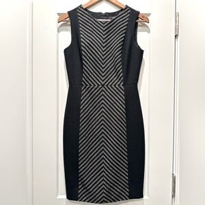 J. Crew Sheath Dress, Dark Navy with V Stripe detail, size 0, Wool blend.